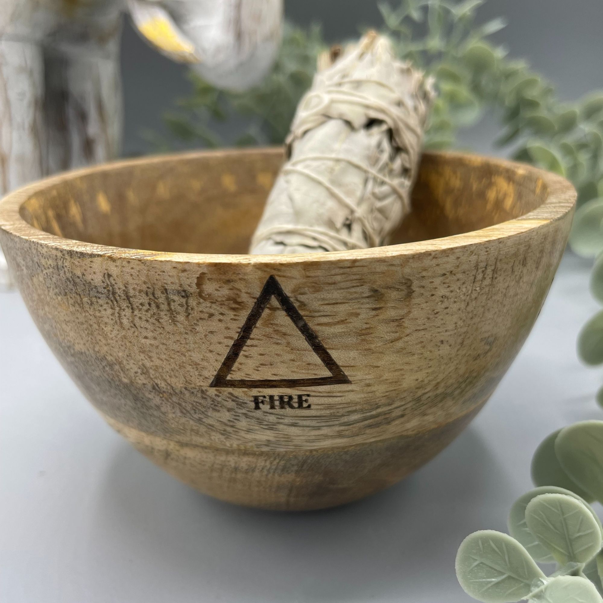 Wooden Smudge and Ritual Offerings Bowl - Four Elements - 11x7cm - Image 3