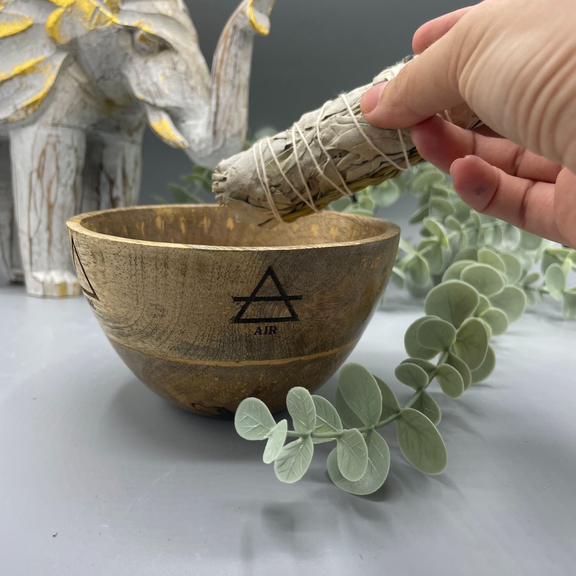 Wooden Smudge and Ritual Offerings Bowl - Four Elements - 11x7cm - Image 4