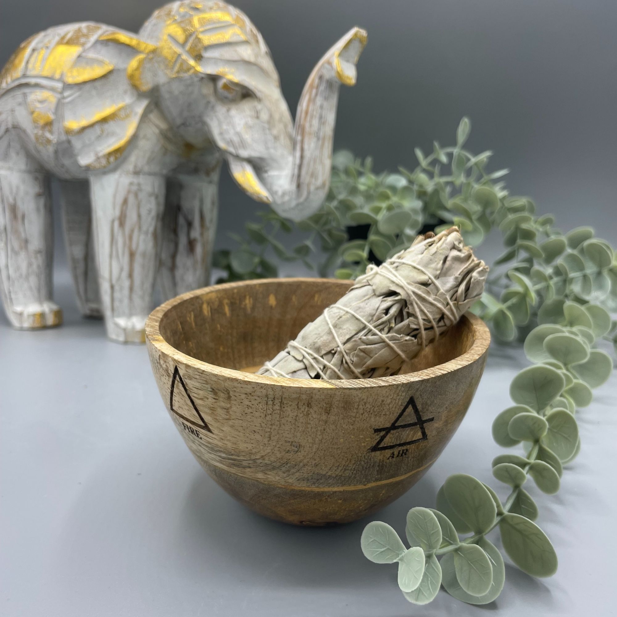 Wooden Smudge and Ritual Offerings Bowl - Four Elements - 11x7cm - Image 2