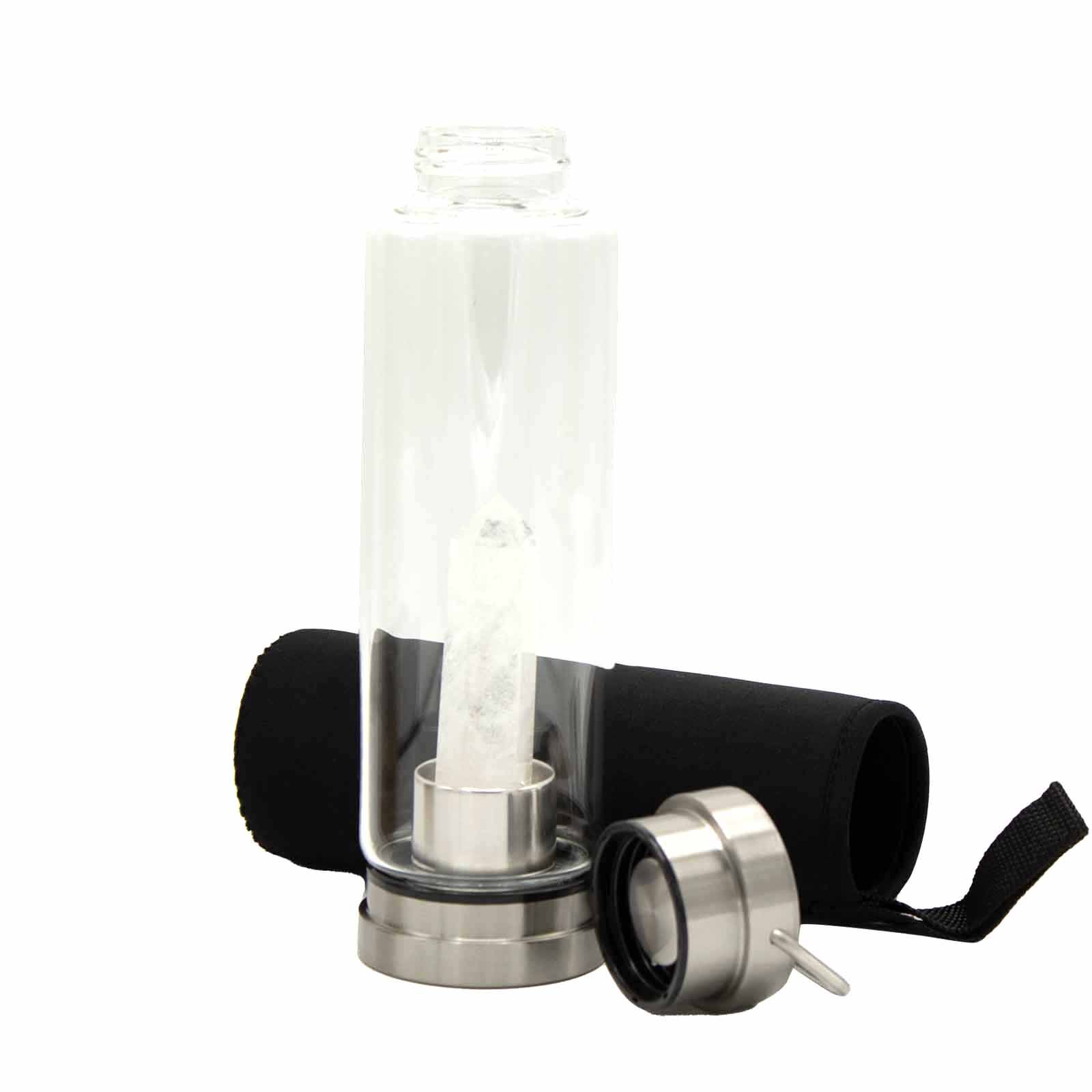 Crystal Infused Glass Water Bottle - Cleansing Clear Quartz - Obelisk - Image 2