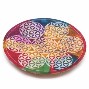 Soapstone Disc Incense Holder - 7 Flower of Life - 12 (cm)