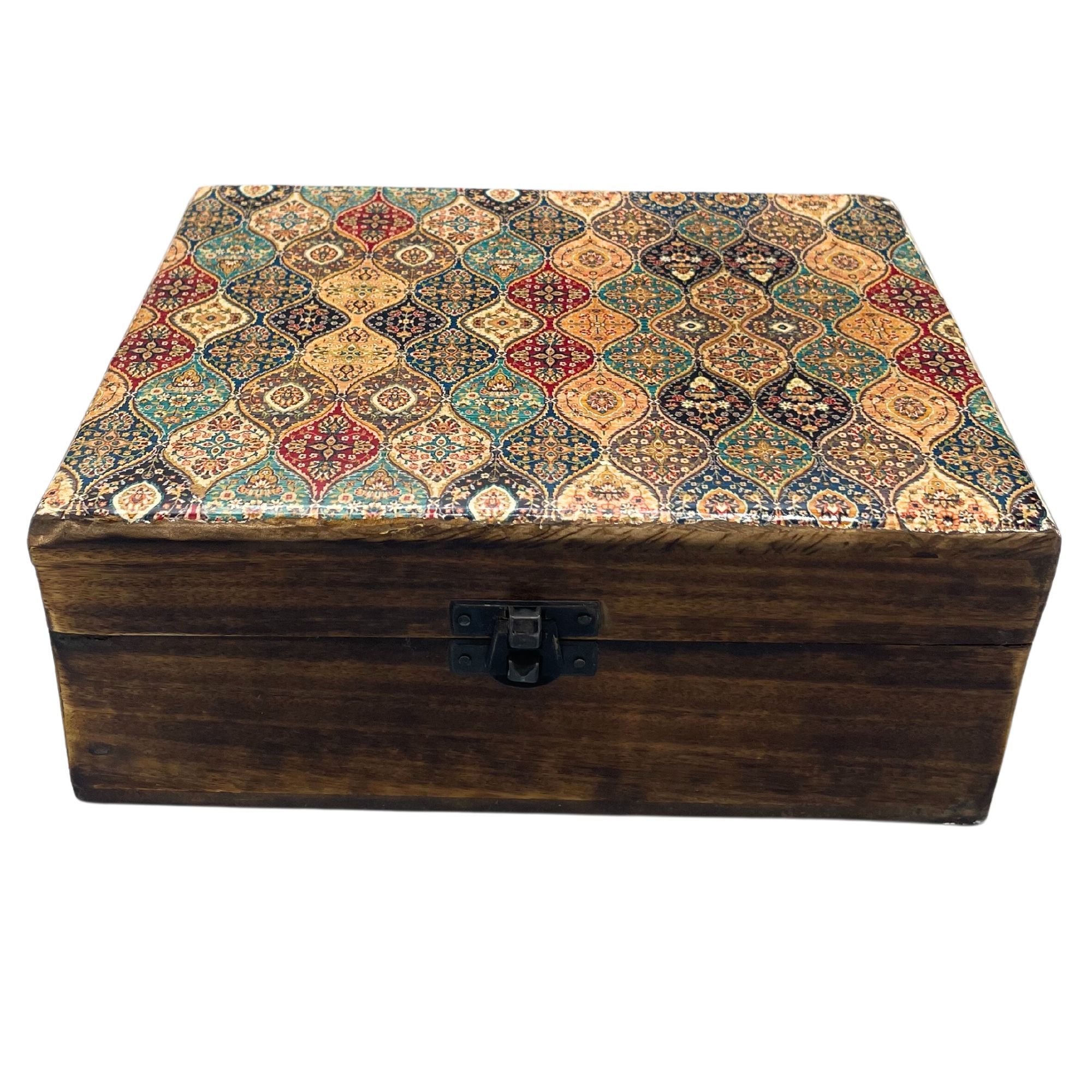 Ceramic Glazed Wood Box - Traditional Pattern