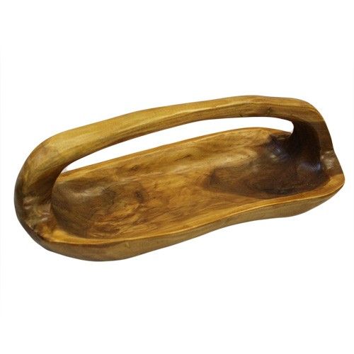 Hand Carved Teak Bowl with Handle - aprox 30cm