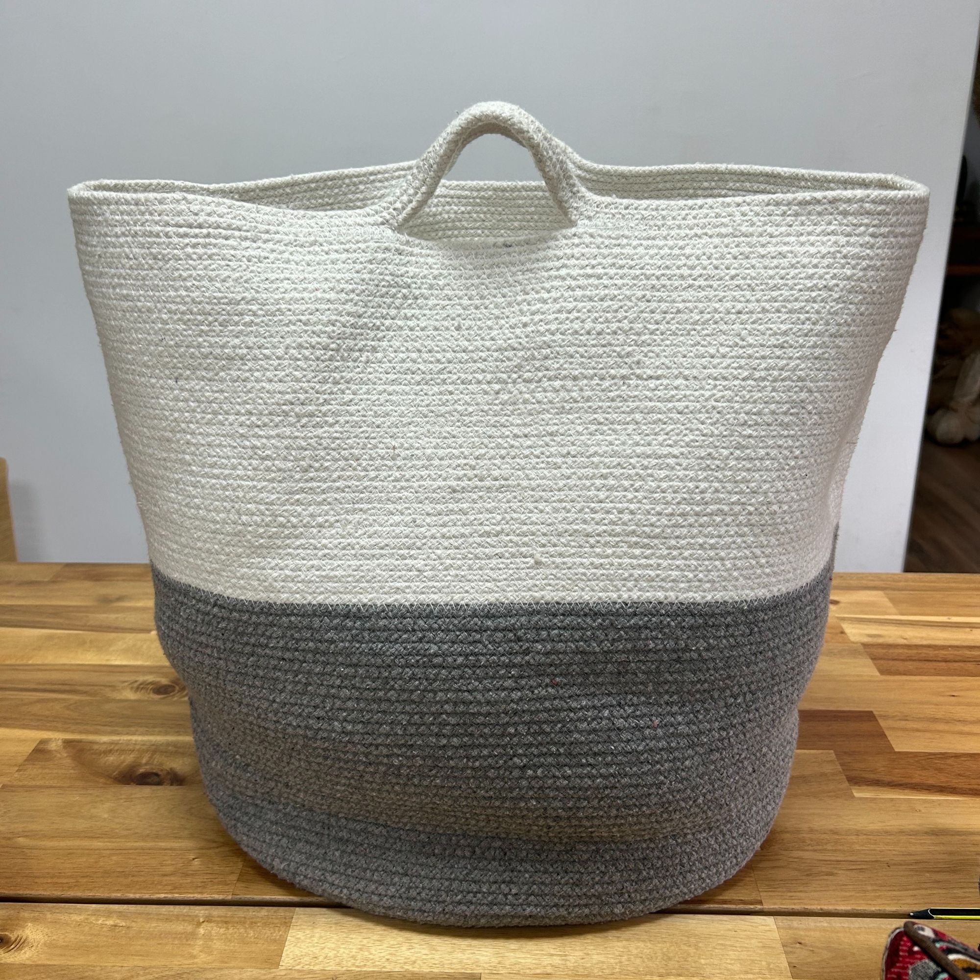 Cotton Rope Laundry / Storage Big Basket 45x40cm - Grey - Image 2