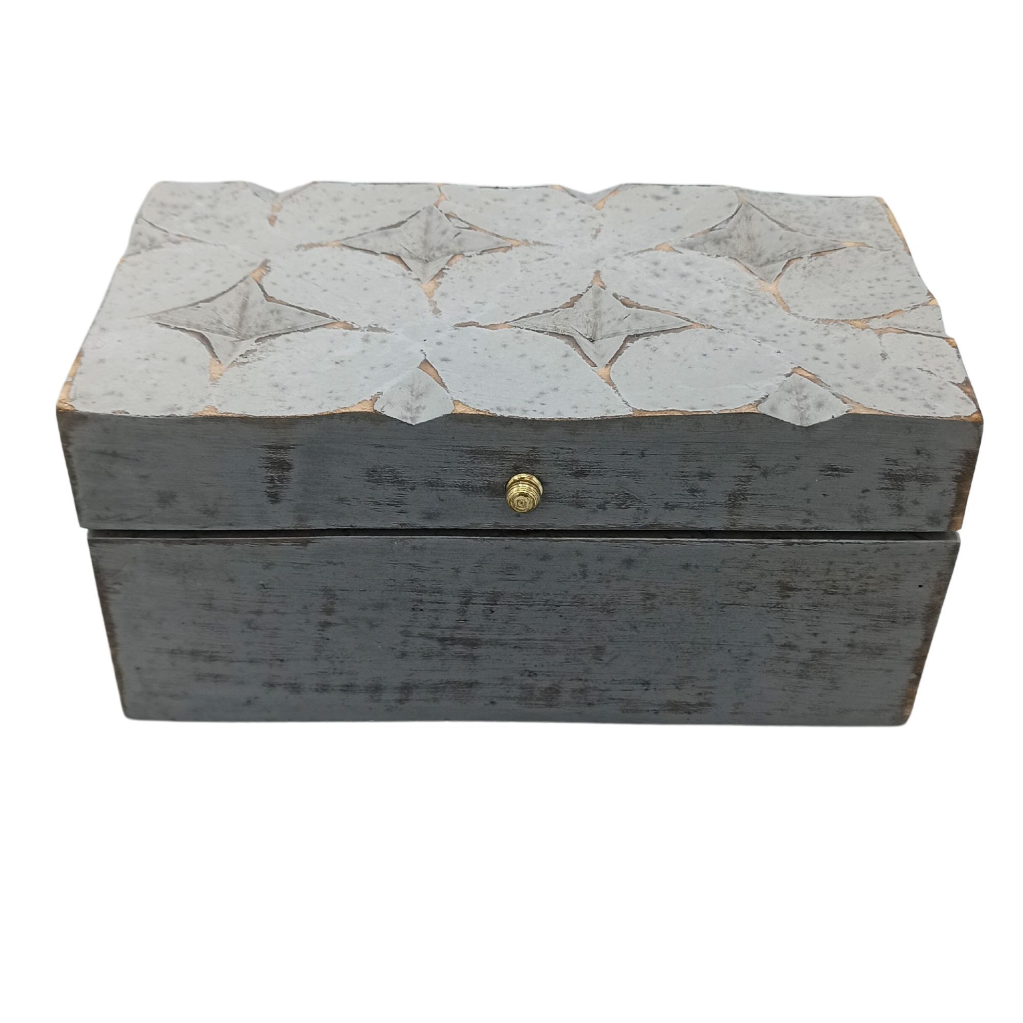 Indian Carved Vintage Multi Purpose Box - 22x12x10cm - Grey Star Design