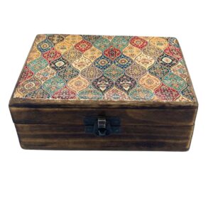 Ceramic Glazed Wood Box - Traditional Pattern