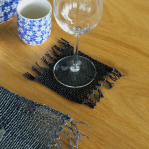 Seagrass Fringe Natural Coasters Set of 4  - Black