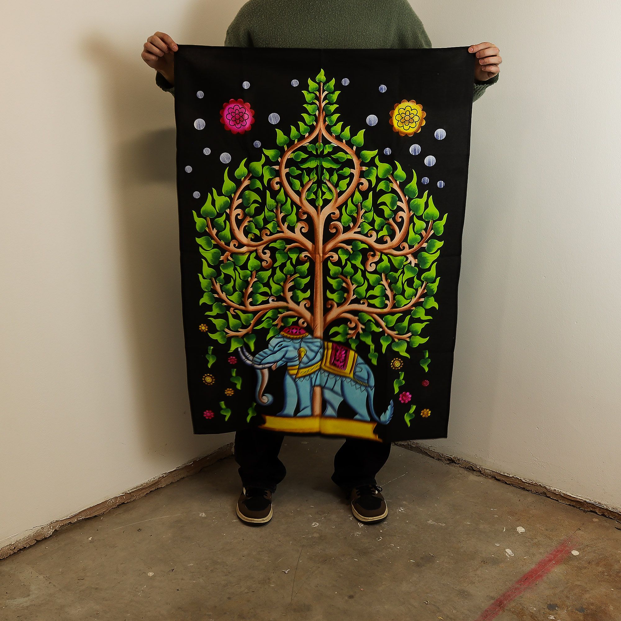 Cotton Wall Art / Throw (70x110cm) - Elephant & Tree of Life - Image 2