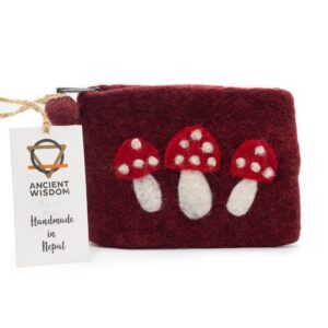 Natural Felt Zipper Pouch - Wild Mushrooms Design
