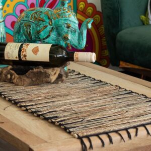 Water Hyacinth Natural Table Runner - Black Tiger Design with Fringe - 150cm