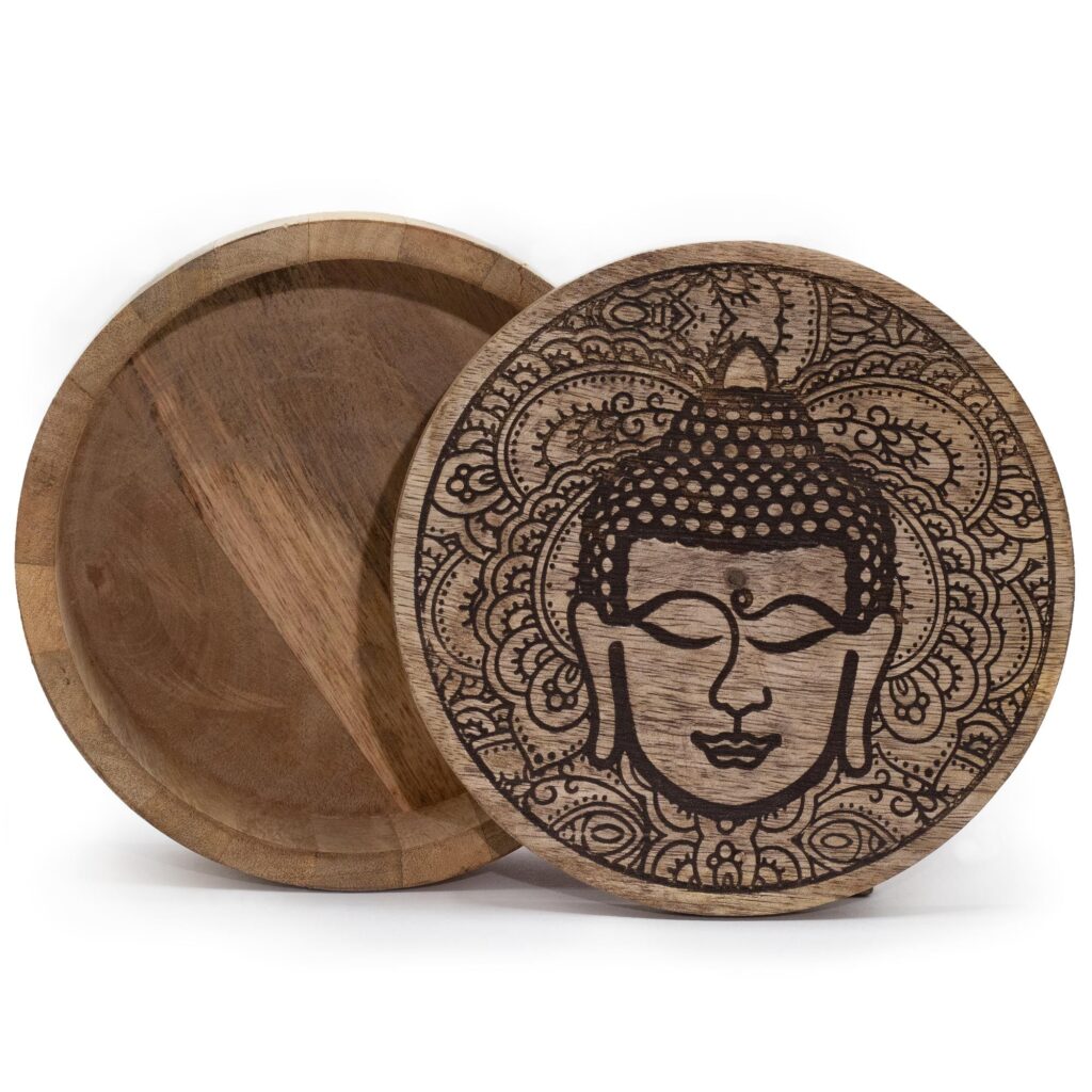 Buddha Face Engraved - Big Round Box 17.5x7.5cm