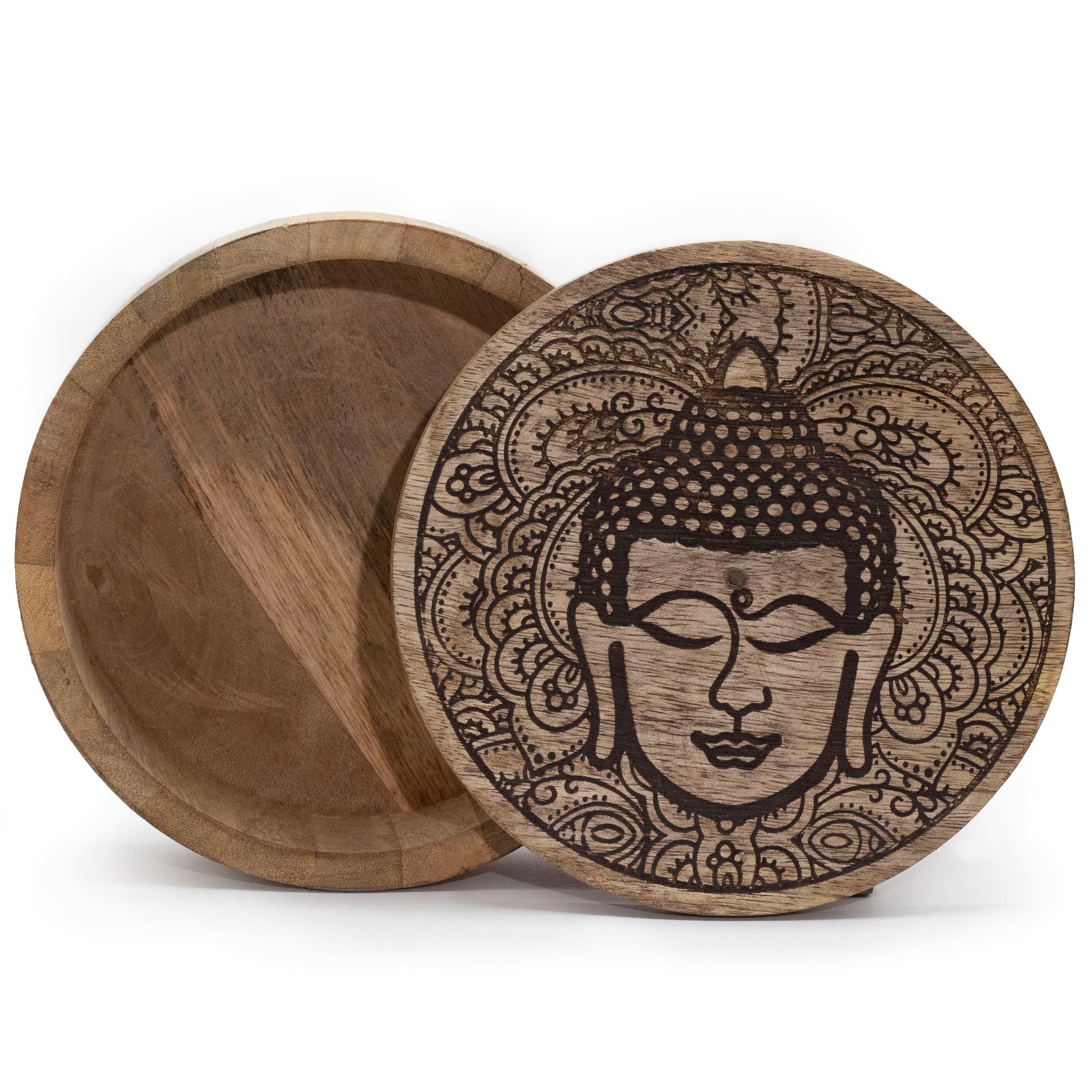 Buddha Face Engraved - Big Round Box 17.5x7.5cm