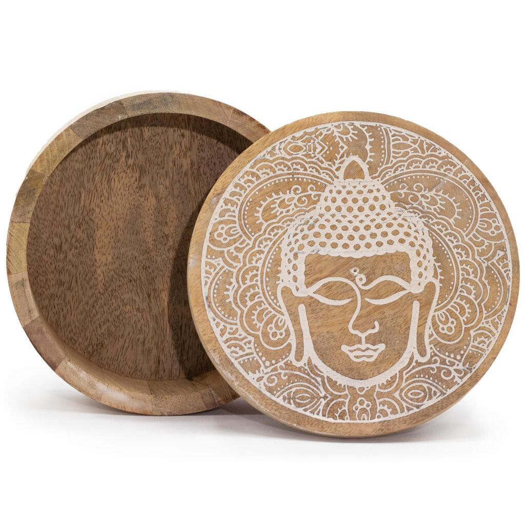 Buddha Face Whitewash - Big Round Box 17.5x7.5cm