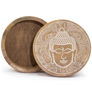 Buddha Face Whitewash - Big Round Box 17.5x7.5cm