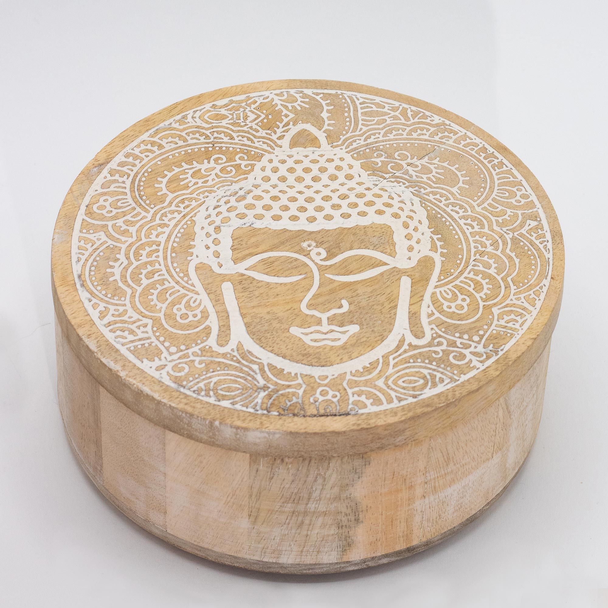 Buddha Face Whitewash - Big Round Box 17.5x7.5cm - Image 2