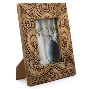 Mango Wood Photo Frame - Buddha & Henna Design - Large