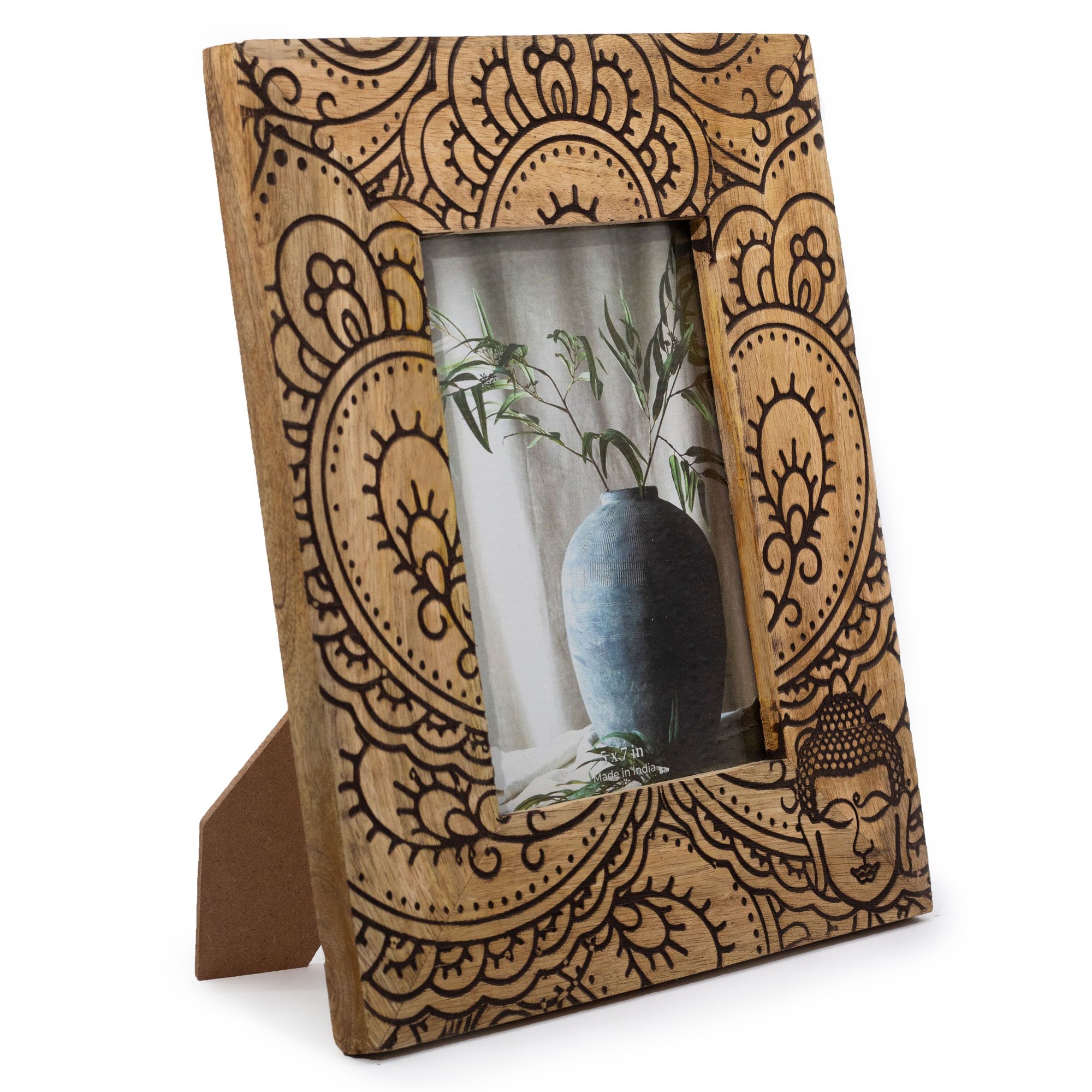 Mango Wood Photo Frame - Buddha & Henna Design - Large