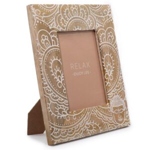 Mango Wood Picture Frame - Buddha & Henna Design - Large