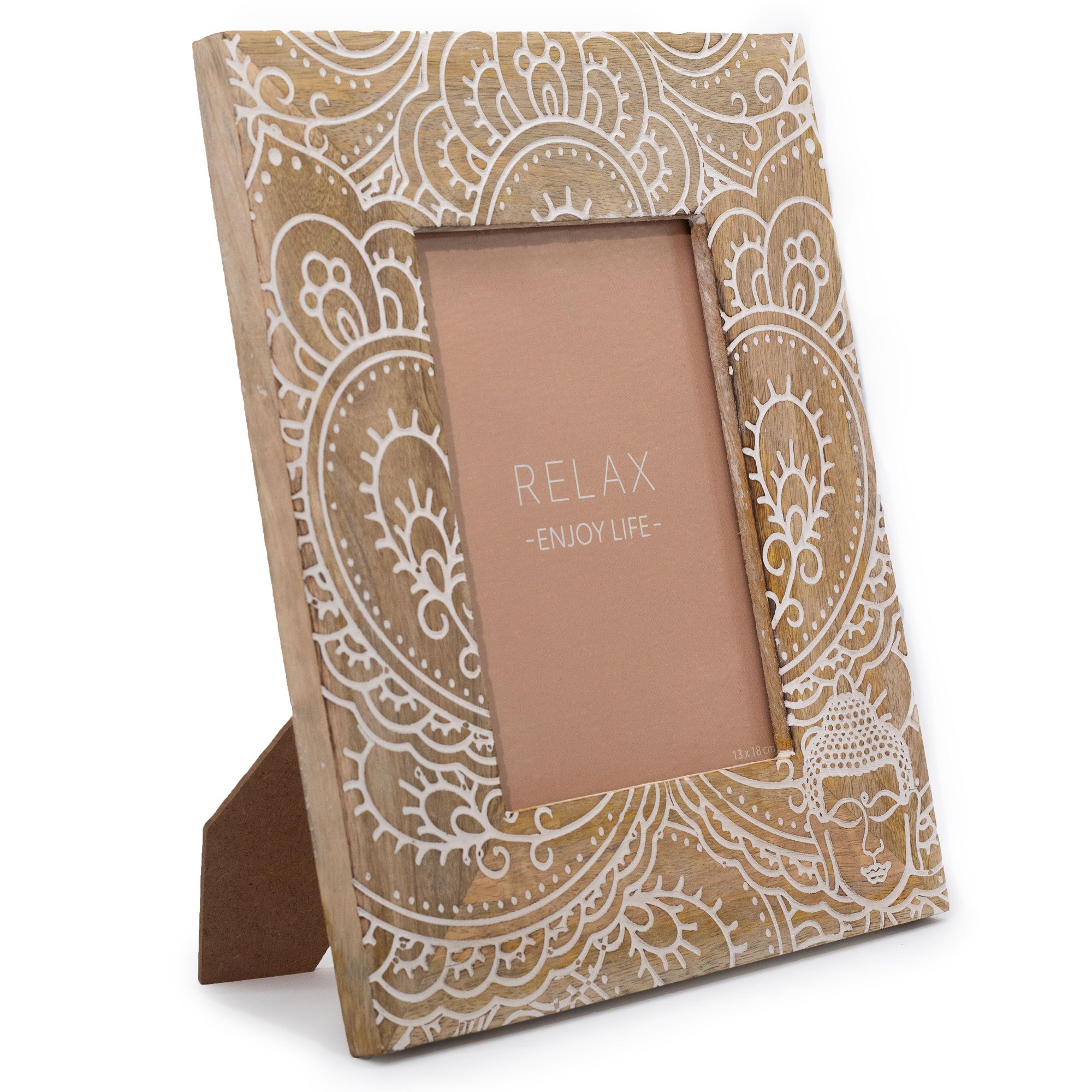 Mango Wood Picture Frame - Buddha & Henna Design - Large