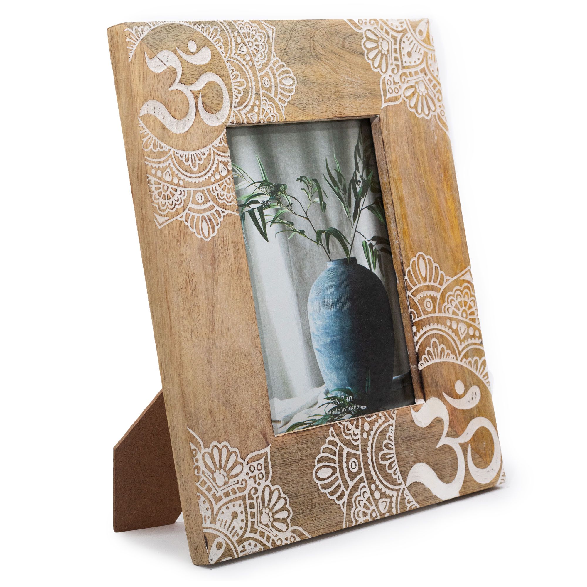 Mango Wood Photo Frame - OM & Mandala Design - Large