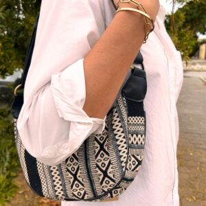 Nepal Jacquard Hobo Bag - Grey Metro with black strap