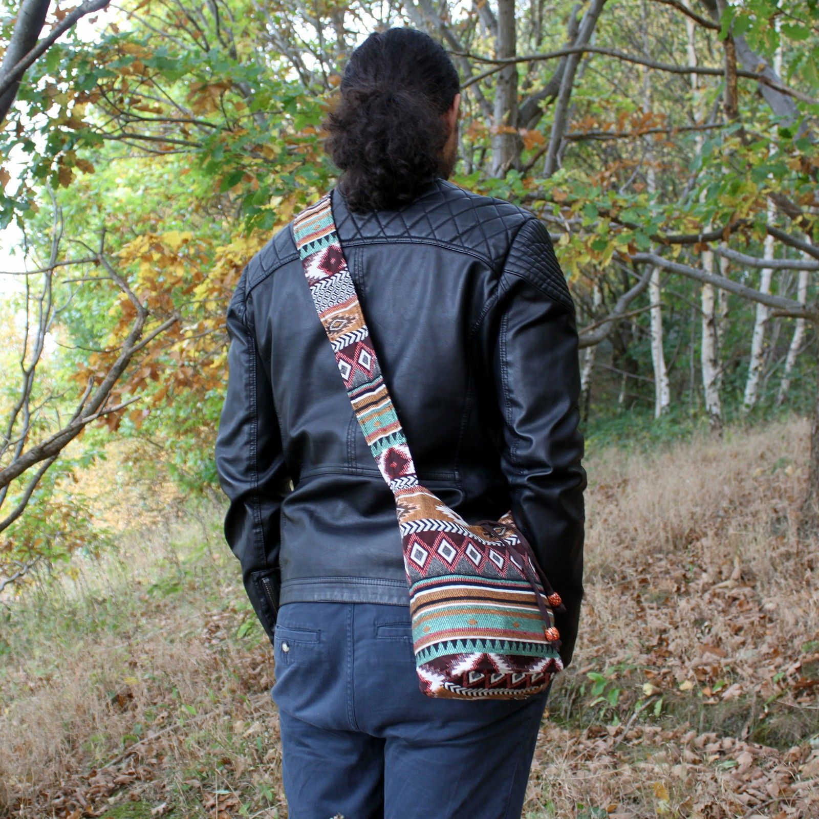 Nepal Jacquard Sling Bag - Chocolate Colour - Image 2