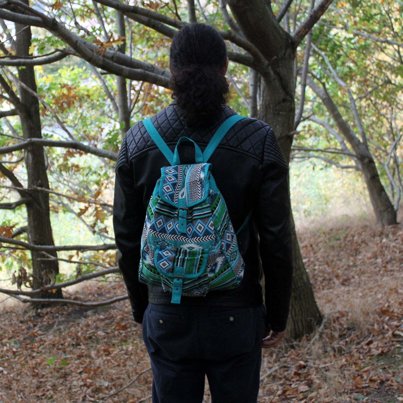 Jacquard Bag - Teal Backpack - Image 2